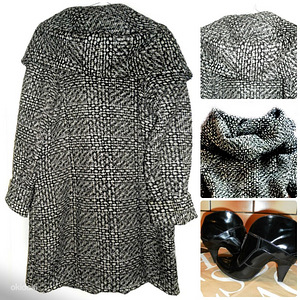 Efektne valge-hall-must k/s mantel kapuutsiga, XL-2XL/Ru54 (7 foto / 7)
