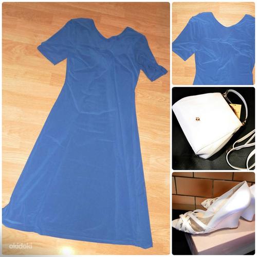 Элегантное итальянское синее платье-стрейч, 40-42-L, новое (фото #3)