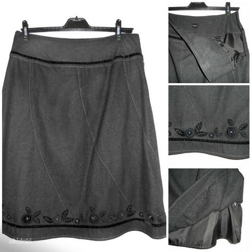 Mosaic теплая длинная серая юбка с вышивкой и бисером, 42-XL (фото #2)