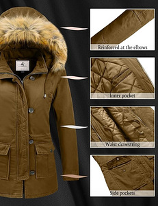 UUS Uoiuxc naiste talvemantel, tuulekindel parka, khaki M (2 foto / 7)