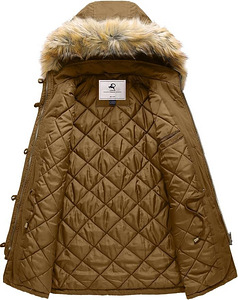 UUS Uoiuxc naiste talvemantel, tuulekindel parka, khaki M (6 foto / 7)