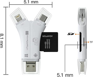 LOT! UUS i-Flash mälukaardilugeja, 4 ühes, SD ja TF. Adapter (2 foto / 9)