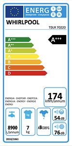 A+++ energia Whirlpool pealtlaetav pesumasin 7kg (TDLR70220) (5 foto / 7)