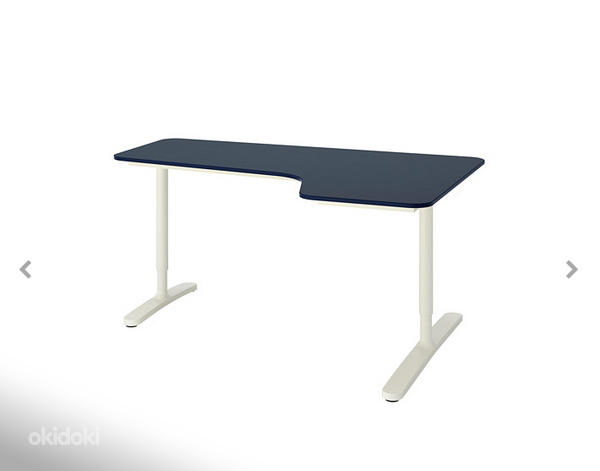Ikea БЕКАНТ угловой письменный стол, 160x110 см, бело-синий (фото #1)