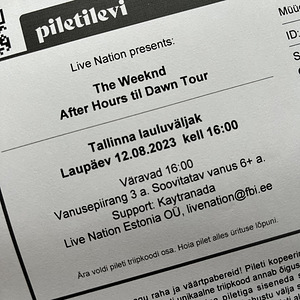 The Weeknd Tallinn 12.08.2023 üldala pilet (1 foto / 1)