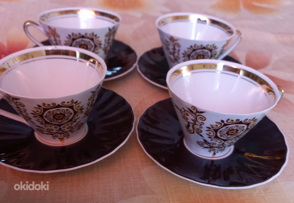Винтаж: 4 кофейные кружки с блюдцами "Вита", Фарфор, Рижский (фото #4)