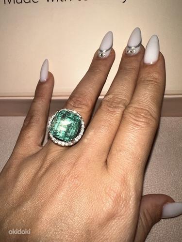 Изумруд 15,48 карат (!) бриллиантовое кольцо, платина (фото #6)