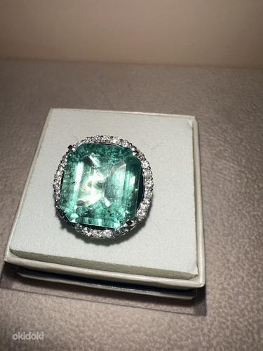 Изумруд 15,48 карат (!) бриллиантовое кольцо, платина (фото #7)
