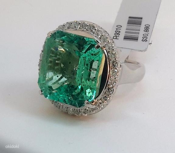Изумруд 15,48 карат (!) бриллиантовое кольцо, платина (фото #8)