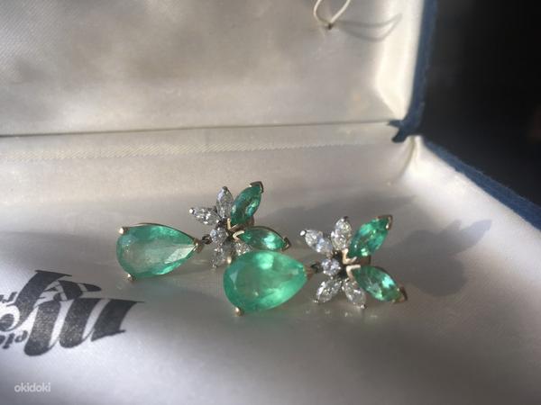 Teemant+Smaragd kõrvarõngad12.5 k(!!!) valge ja kollane kuld (foto #3)