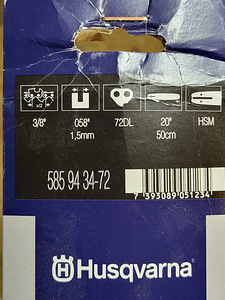 Husqvarna 3/8" mootorsaele 50cm juhtplaat, kett ja veotähik (2 foto / 2)
