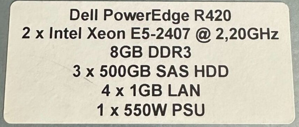 Dell PowerEdge R420 (2x Xeon, 3x 500GB HDD, 8GB RAM) server