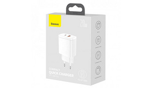 Baseus Compact Quick Charger, USB, USB-C, 20W white (1 foto / 1)