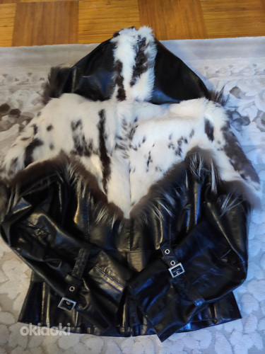 Новая кожанная куртка M-L с натуральным мехом (фото #4)