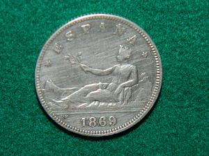 2 peseetat 1869 Hispaania hõbe 835 pr (1 foto / 3)
