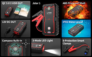 Võimas käivitusabi, akupank 2000 A, 22000 mAh, jump starter (8 foto / 8)