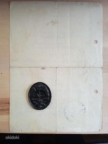 Немецкий 2 мс, 3 рейха черный знак раны с документом. (фото #2)