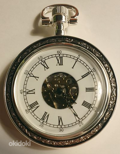 Посеребренные часы с механическим заводным механизмом (фото #1)