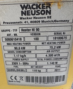 Diisel soojapuhur 90kw Wacker Neuson (6 foto / 6)