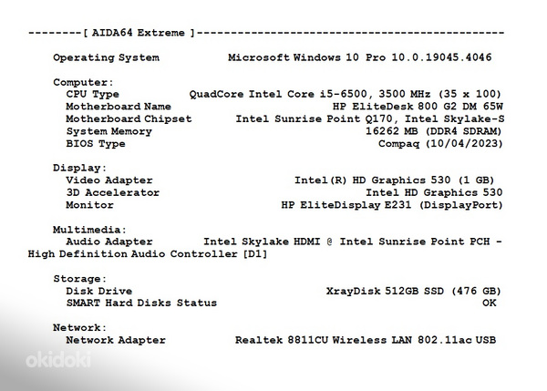 HP Elite 800 G2 mini i5 6500 16Гб DDR4 512Гб NVMe 23”монитор (фото #4)