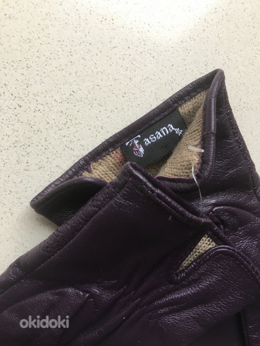 Кожаные женские перчатки/варежки фиолетового цвета (фото #4)