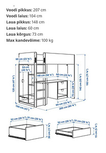 Продаётся лофтовая двухъярусная кровать IKEA с письменным столом, 9x200 (4 фото из 4)