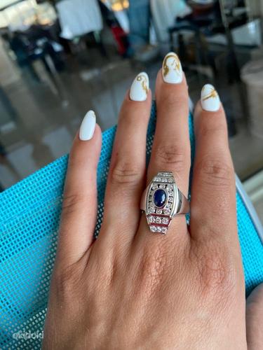 Бриллиантовое кольцо с сапфиром, новое (фото #1)