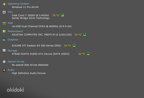 Mänguriarvuti - i7-2600K, RX 580 8GB, 16GB DDR3, 500GB SSD (foto #9)