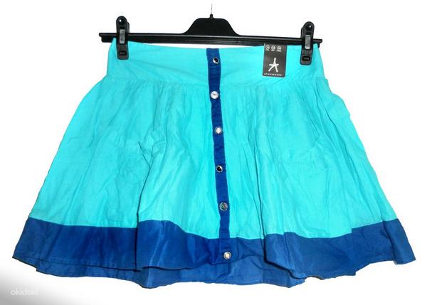 Яркая бирюзовая с синей отделкой хб летняя юбка, 38-M (фото #2)