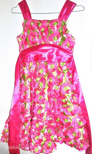 Ilus pidulik roosa-roheline 3D lilline kleit,146-152, uus (foto #1)