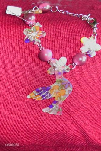 Сиреневый комплект с птицами - ожерелье + браслет, новый (фото #3)