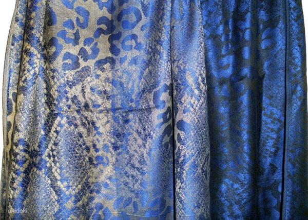 Большой ярко-синий с бежевым муаром шарф-палантин. новый (фото #4)