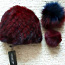 Бордовая шапка из вязаной норки со сменными помпонами, новая (фото #5)