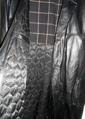 Saki Leather черное длинное кожаное утепленное пальто, 54-XL (фото #8)