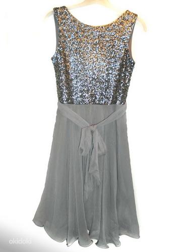 Cеребристо-серое шифон-пайетки нарядное платье, XS, новое (фото #2)