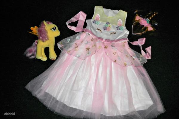 Новое платье принцессы розовый Единорог +ободок (134/140) (фото #6)