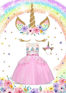 Новое платье принцессы розовый Единорог +ободок (134/140)