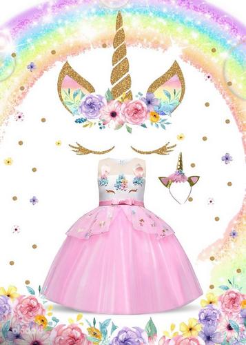 Новое платье принцессы розовый Единорог +ободок (134/140) (фото #1)