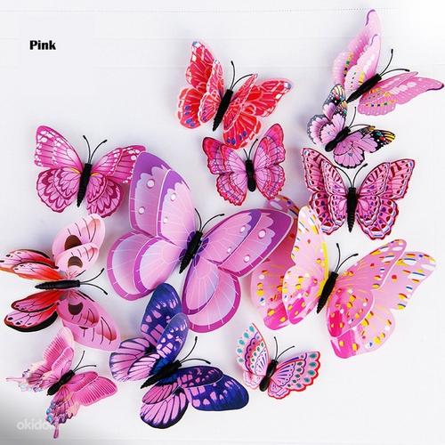 3D dekoratsioonid värvilised liblikad magnetitel 12 tk kompl (foto #3)