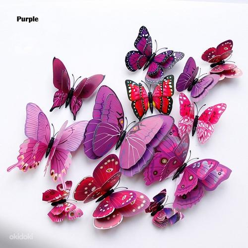 3D украшения разноцветные бабочки на магнитах набор 12 шт. (фото #8)