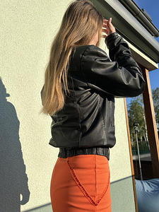 Must ehtsast nahast nahktagi, nahkjakk, S (4 foto / 4)