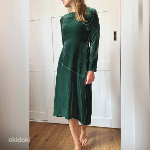 Высококачественное зеленое бархатное платье maje, платье мид (фото #1)