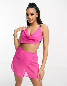 Новый розовый комплект из топа и юбки, пляжная юбка, пляжная одежда