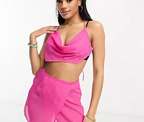 Новый розовый комплект из топа и юбки, пляжная юбка, пляжная одежда