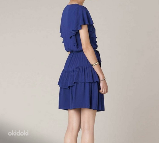 Синее качественное платье с рюшами, летнее платье с рюшами, XS/S (фото #4)