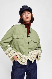 Zara boho stiilis roheline jakk, teksajakk, teksatagi, XS-S (4 foto / 5)