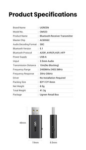 Ugreen bluetooth 5.1 аудио адаптер приемник/передатчик 3,5 мм (8 фото из 9)