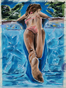 "Купальщица в бассейне". Картина сухой пастелью