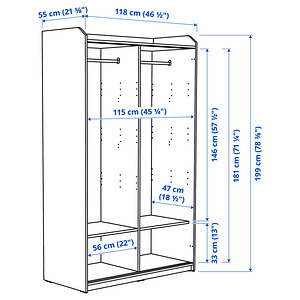 IKEA HAUGA lükandustega riidekapp, 118x55x199 cm, hall / Gra (2 foto / 8)