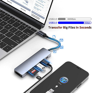 USB C hub Macbook, HDMI, SD-карта, 3x USB (3 фото из 5)
